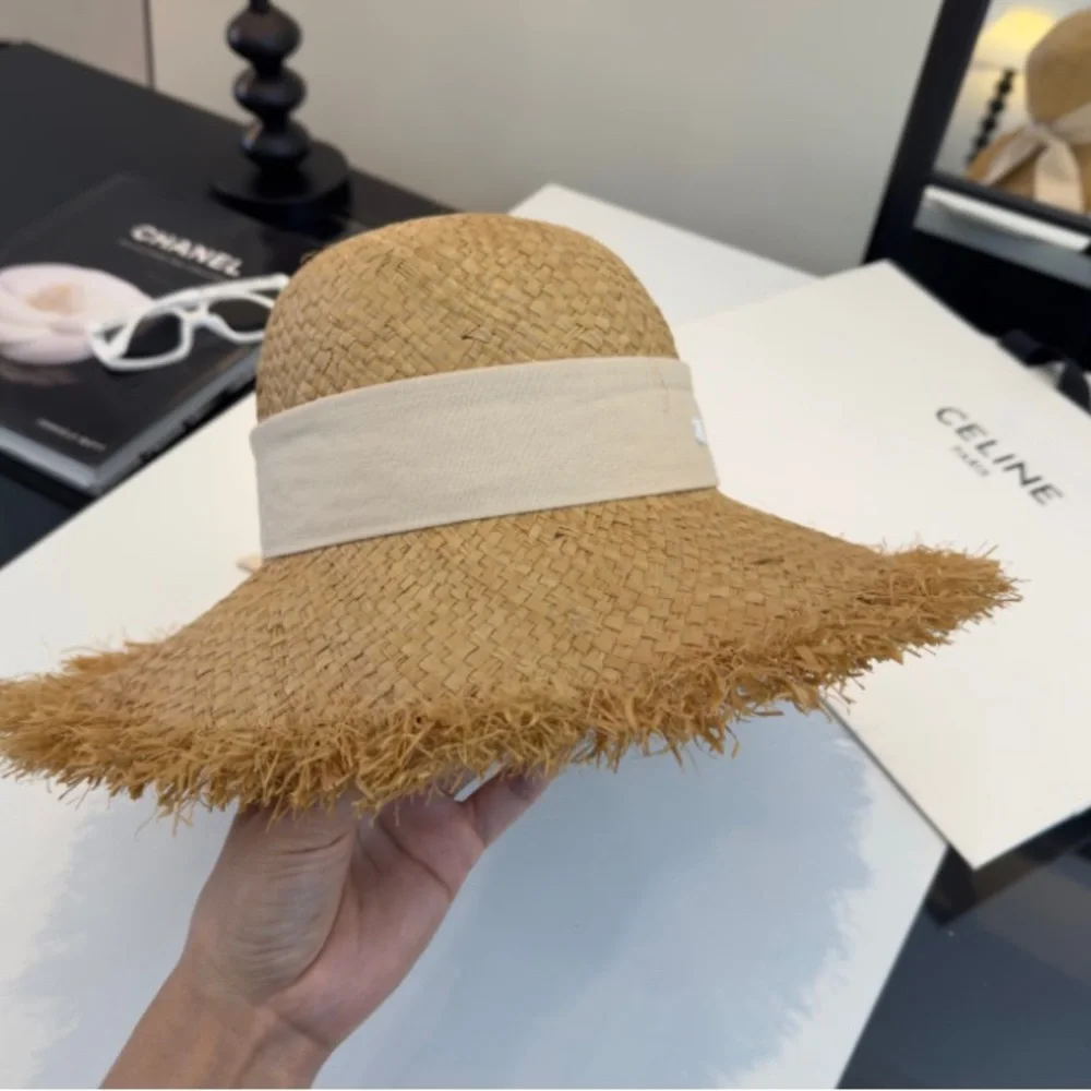 Chanel Natural Straw Wide-Brim Sun Hat with Beige Ribbon - Picture 7 of 7